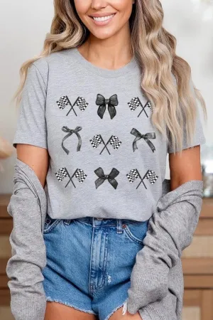 Checkered Flag Black Bow Race Graphic Plus Tee