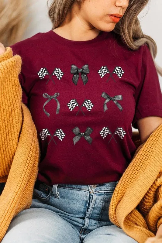 Checkered Flag Black Bow Race Graphic Plus Tee