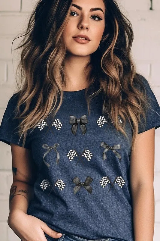 Checkered Flag Black Bow Race Graphic Tee