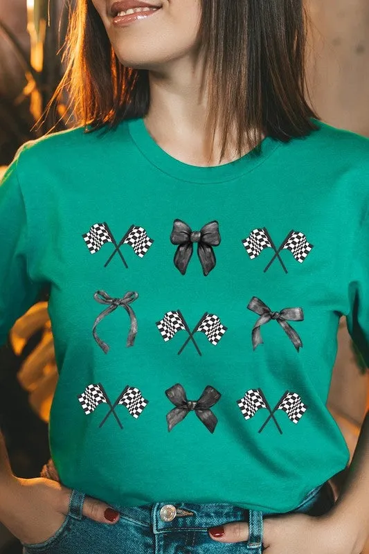 Checkered Flag Black Bow Race Graphic Tee