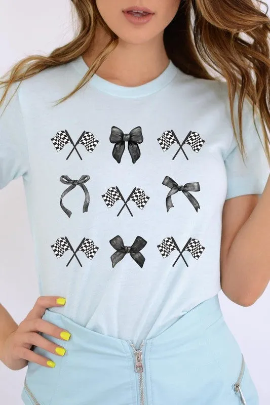 Checkered Flag Black Bow Race Graphic Tee