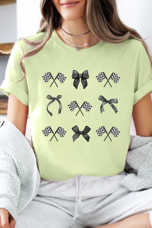 Checkered Flag Black Bow Race Graphic Tee