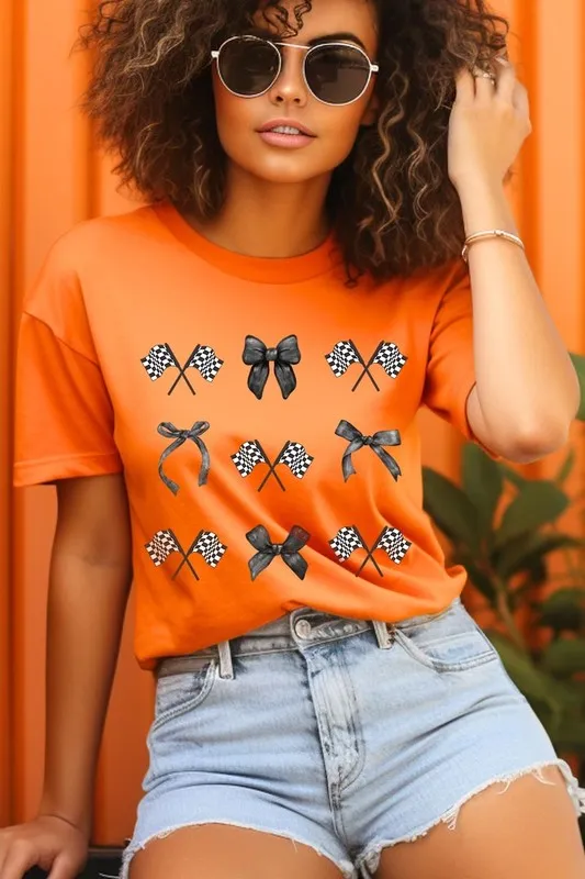 Checkered Flag Black Bow Race Graphic Tee