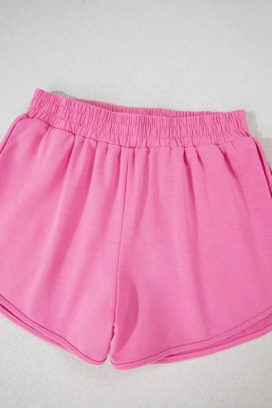 Color Block Elastic High Waist Active Shorts