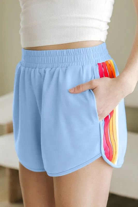 Color Block Elastic High Waist Active Shorts
