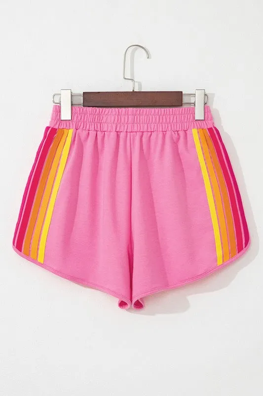 Color Block Elastic High Waist Active Shorts