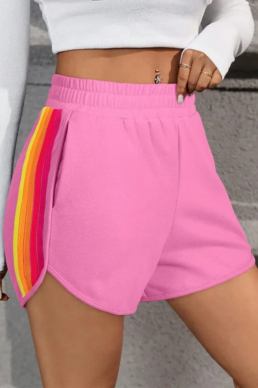 Color Block Elastic High Waist Active Shorts