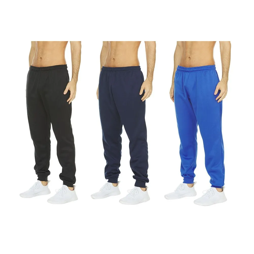 DARESAY Mens Tech Fleece Joggers 3-Pack Dry Fit Performance Sweatpants