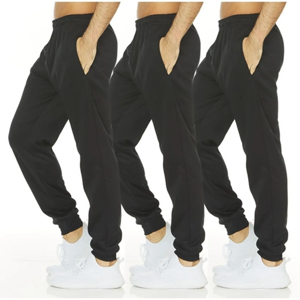 DARESAY Mens Tech Fleece Joggers 3-Pack Dry Fit Performance Sweatpants