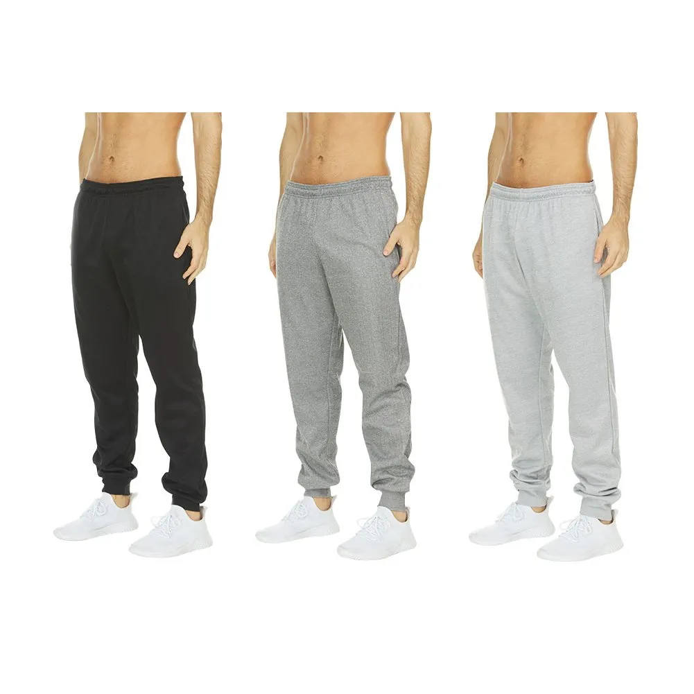 DARESAY Mens Tech Fleece Joggers 3-Pack Dry Fit Performance Sweatpants