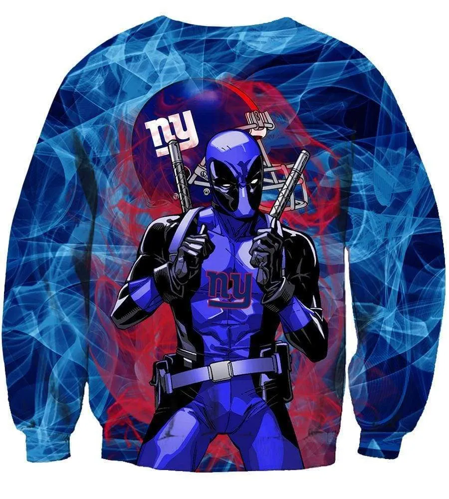 Deadpool New York Giants Hoodies - Pullover Blue Hoodie