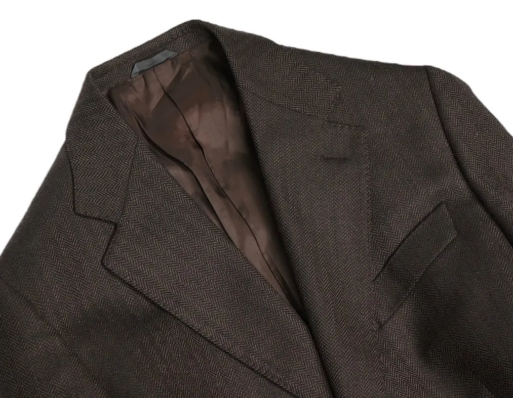 Lanificio Campore - Brown Virgin Wool Herringbone Sports Jacket 52 Reg