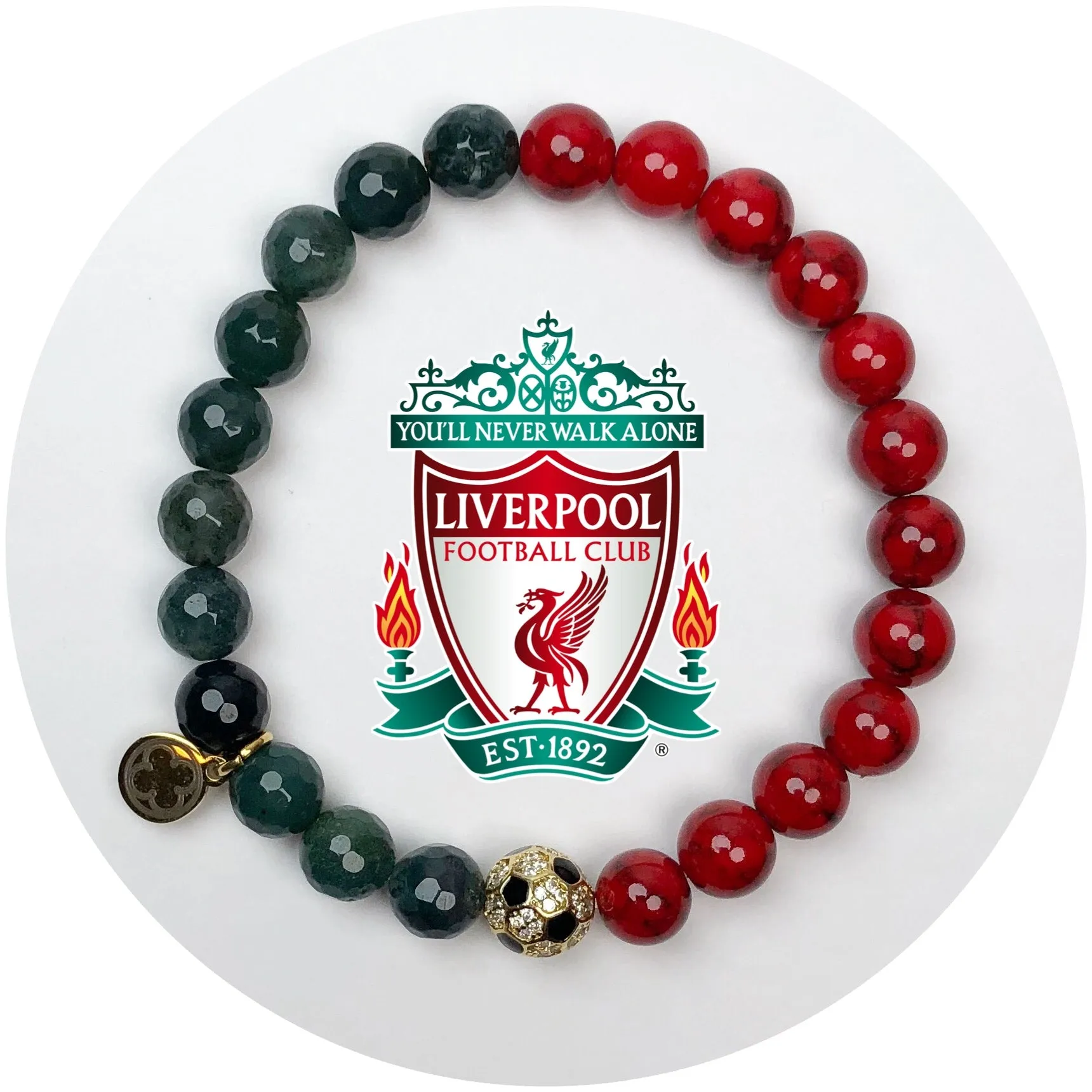 Liverpool Mens Red Howlite and Moss Green Jade with Pav Soccer Ball