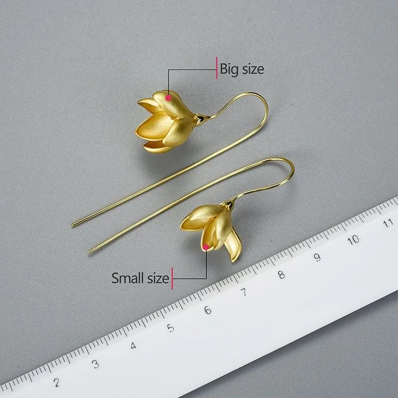 Magnolia Flower Earrings: Nature-Inspired Floral Jewelry for Women in silver or gold