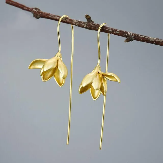 Magnolia Flower Earrings: Nature-Inspired Floral Jewelry for Women in silver or gold