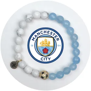 Manchester City Mens Aqua Jade and White Howlite with Pav Soccer Ball