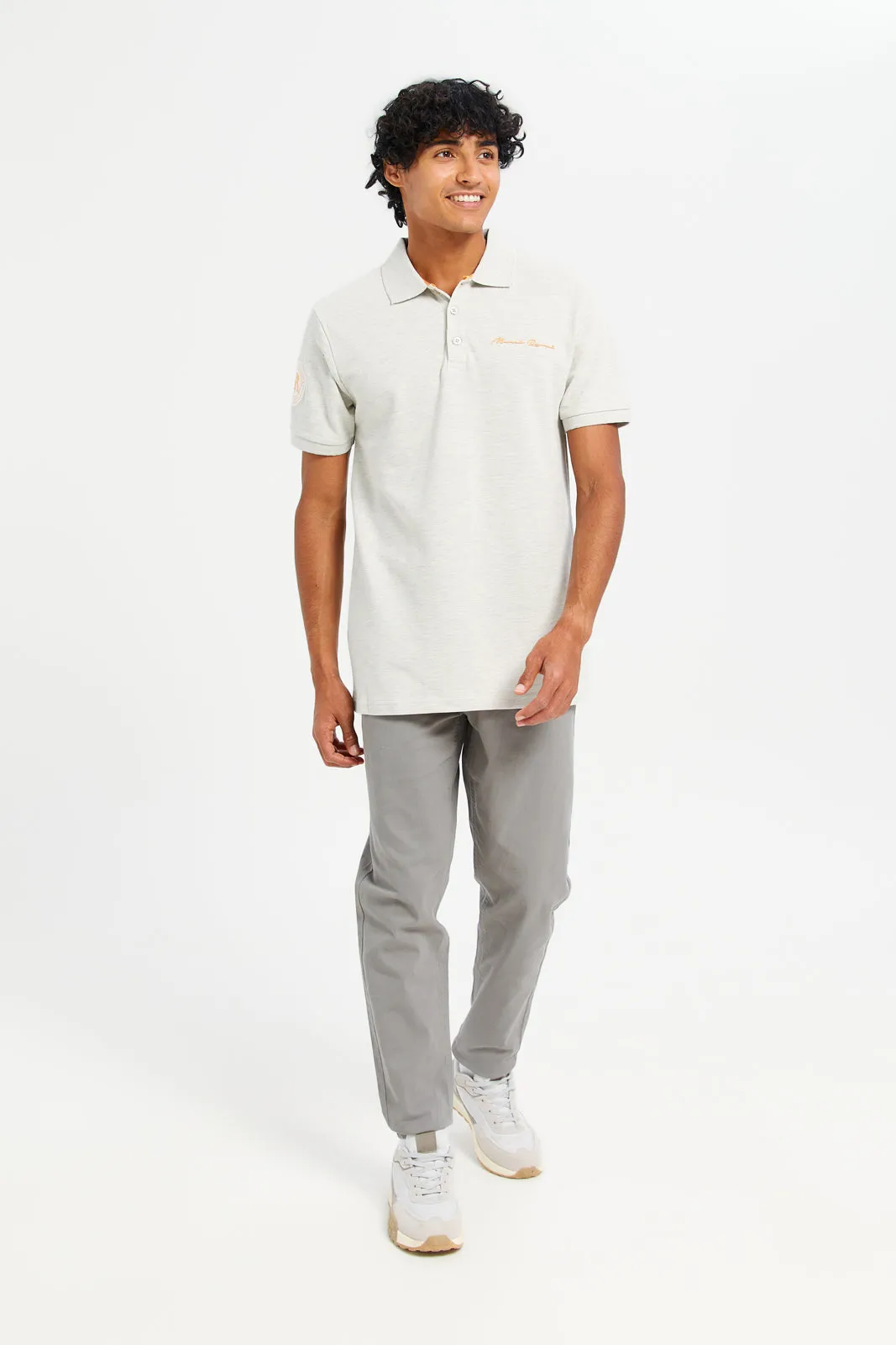 Men Grey Sports Varsity Polo Shirt