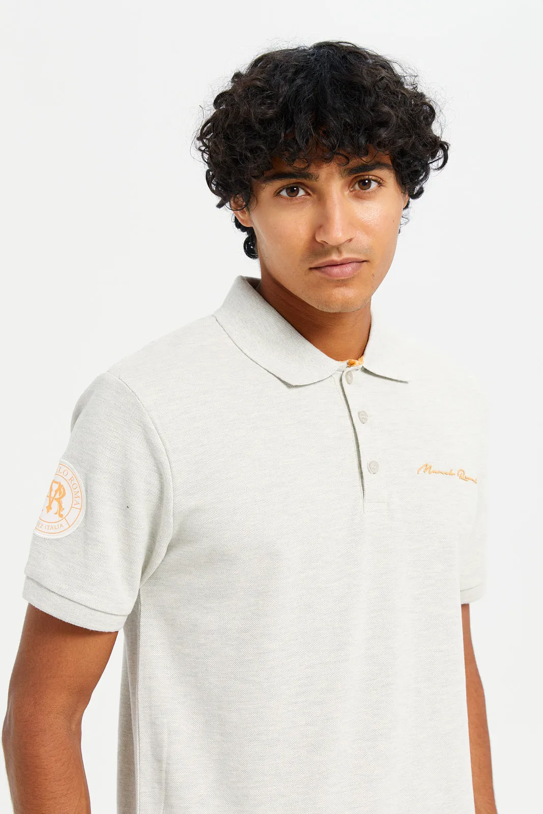 Men Grey Sports Varsity Polo Shirt