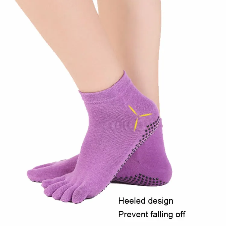 Non-slip Open Finger Yoga Sports Gloves Five Finger Yoga Socks Set, Size: One Size(Grey)