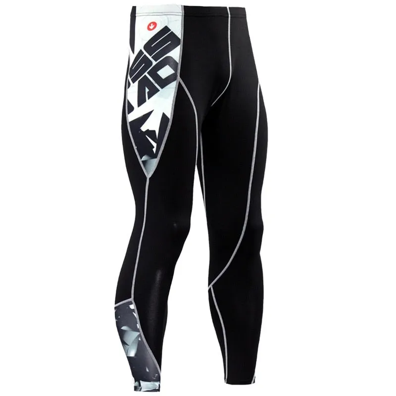 Running Compression Leggings Men's Sports Quick-drying Tights Stretchy Training Pants Gym Fitness Print Men Jogger