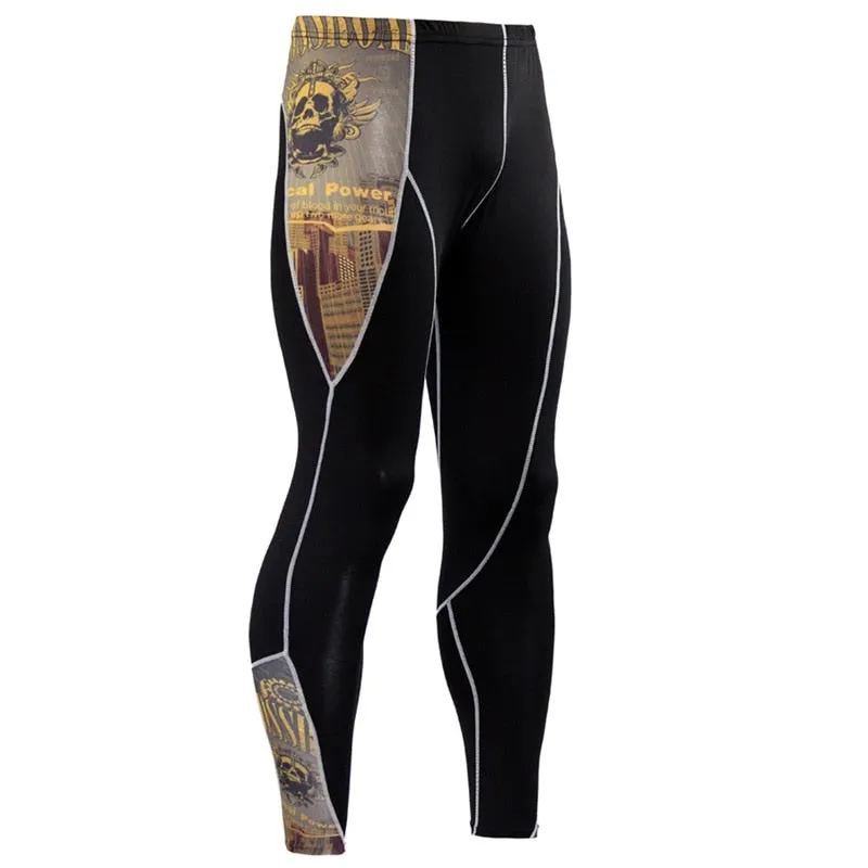 Running Compression Leggings Men's Sports Quick-drying Tights Stretchy Training Pants Gym Fitness Print Men Jogger