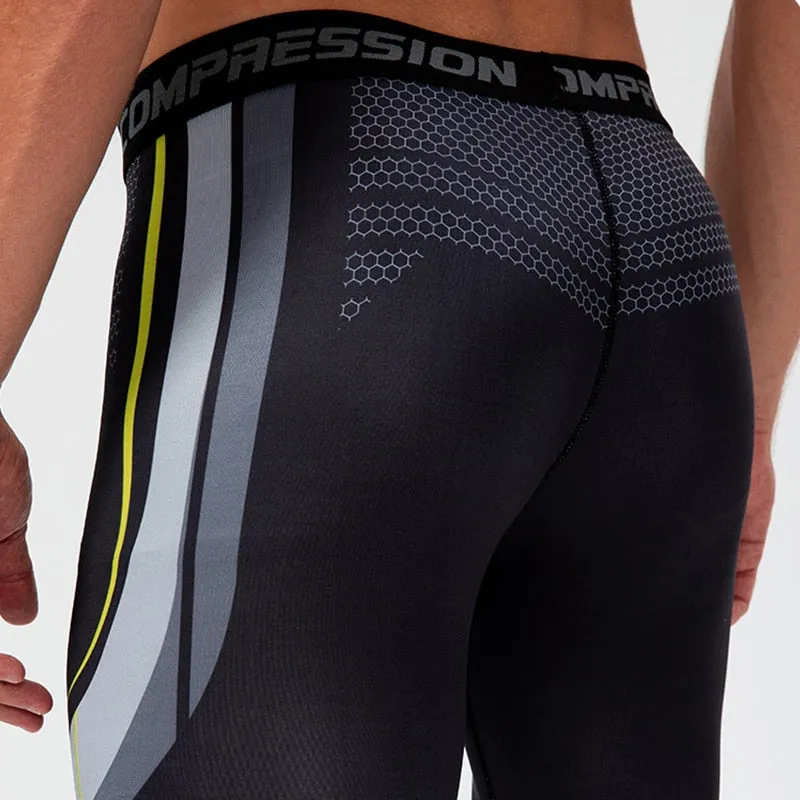 Running Compression Leggings Men's Sports Quick-drying Tights Stretchy Training Pants Gym Fitness Print Men Jogger