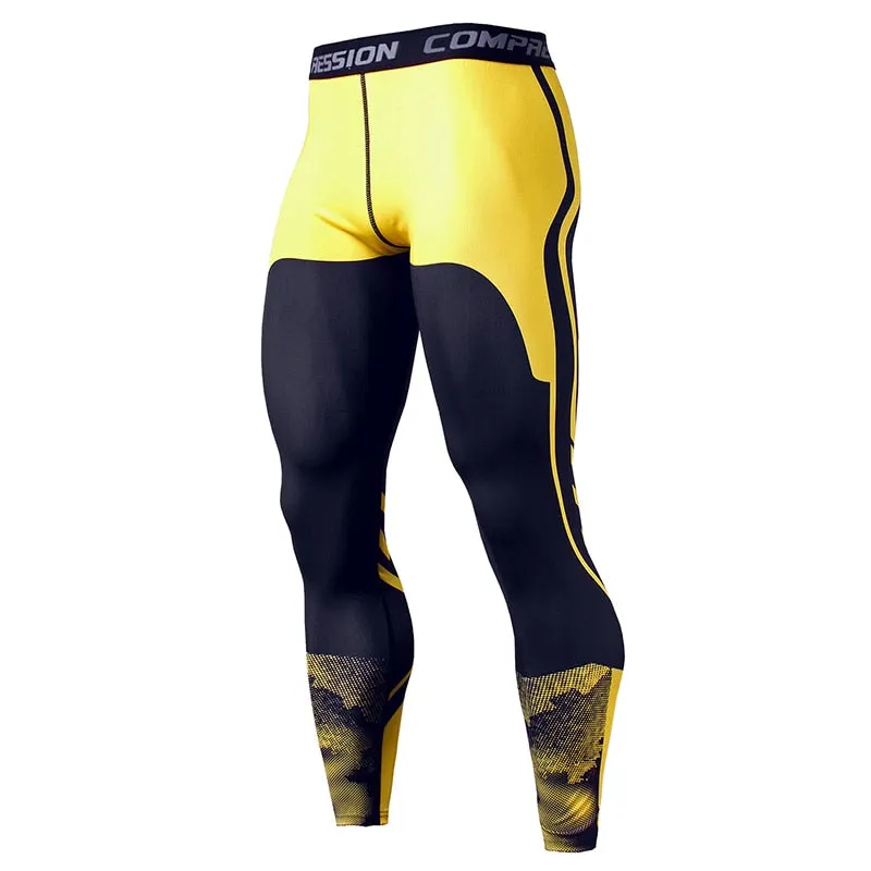 Running Compression Leggings Men's Sports Quick-drying Tights Stretchy Training Pants Gym Fitness Print Men Jogger