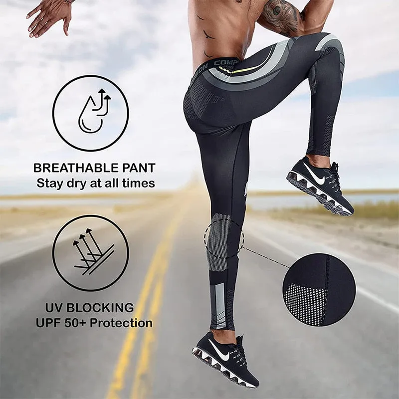 Running Compression Leggings Men's Sports Quick-drying Tights Stretchy Training Pants Gym Fitness Print Men Jogger
