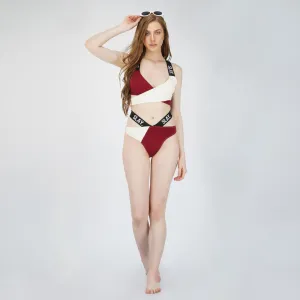 SLAY. Sport Women's Red & White Colorblock Bikini Set Swimwear
