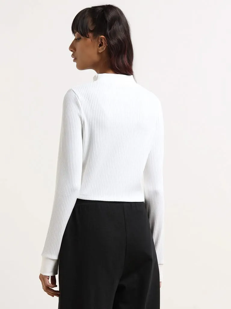 Studiofit White Cotton Blend Double-Zipper Jacket